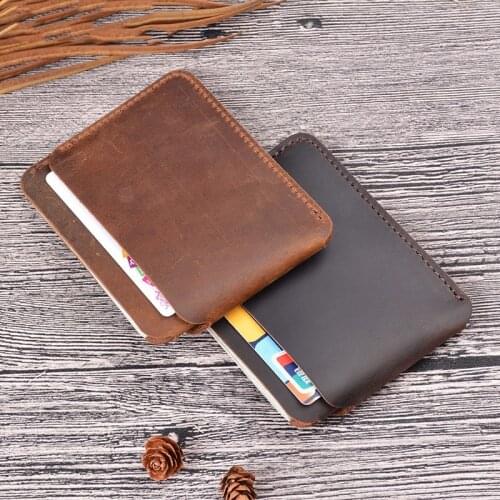 Handmade Credit Card Holder Men Genuine Leather Card Wallet Slim Vintage Cardholder Crazy Horse Leather Money Case