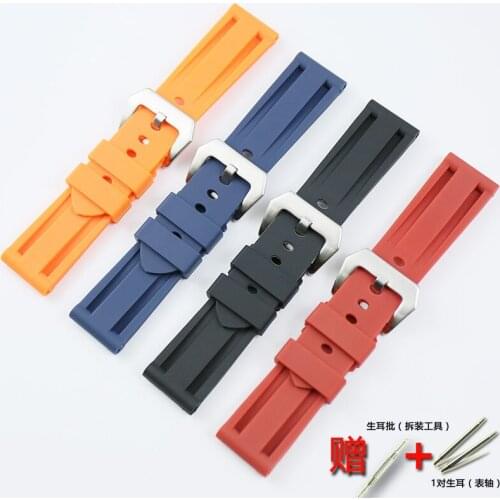 Mens rubber strap watch accessories pin buckle 24mm For Panerai PAM111 441 ladies silicone sports waterproof strap