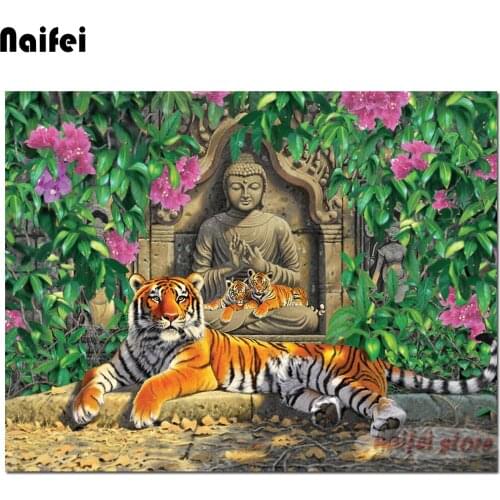 Spiritual Hideaway full square diamond 5D DIY Diamond art 3D Diamond painting Kit cross stitch diamond mosaic tiger and Buddha