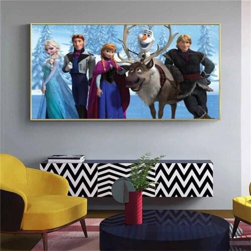 Wall Art Frozen Anna and Elsa Canvas Figure Painting Disney Princess Queen Anime Posters Prints Picture Girl Bed Room Decoration