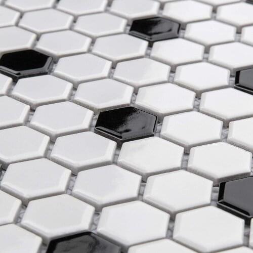 Nordic Modern Hexagon Glossy Black White mixed Ceramic Mosaic tile kitchen backsplash bathroom 3D wall floor tile