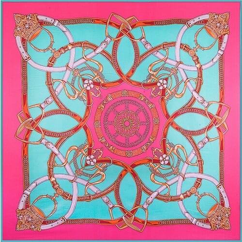 KOI LEAPING new Fashion Woman Scarf 100% silk Scarf Belt Chain Pattern Print 130 Square scarf Shawls Ornaments Headdress Gift