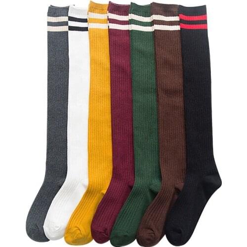 New Design Stripped Socks Simple Fashion Calcetines Cotton Women Knee High Socks