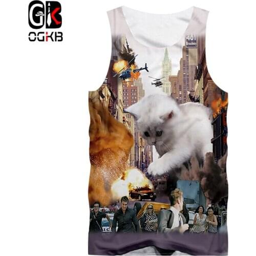 OGKB New Arrival Men/womens Funny Print Animal 3D Tank Top Cat Vest Bodybuilding Fintess Casual Shirt Man Brand Gyms Clothes 5xl