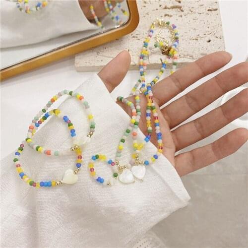 LOVOACC Lovely Colourful Irregular Arcylic Beaded Necklace for Women Ladies White Color Love Heart Pendant Necklace Accessories