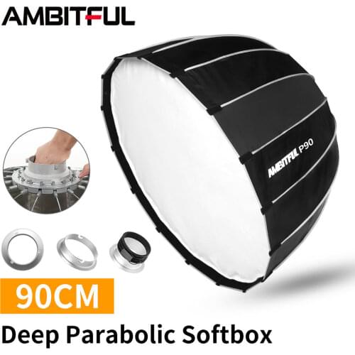 AMBITFUL Portable P90 90CM Quickly Fast Installation Deep Parabolic Softbox Bowens Flash Speedlite Reflector Studio Softbox