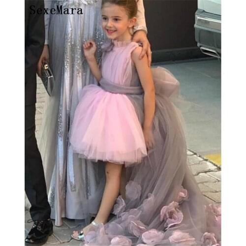 Flower Girl Dress Puffy Tulle 3D Flowers Princess Birthday Party Dress First Communion Gowns Photoshoot