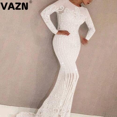 VAZN 2020 New Floor-length Evening Gown Women Elegant Fashion Maxi Dress Women Casual Sexy Dress Full Sleeve Dress