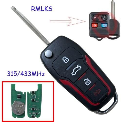 3 4 Button Flip Remote Car Key Transit Keyless Entry Fob 315/433MHz For Ford Mazda Remote Control Clicker Transmitter