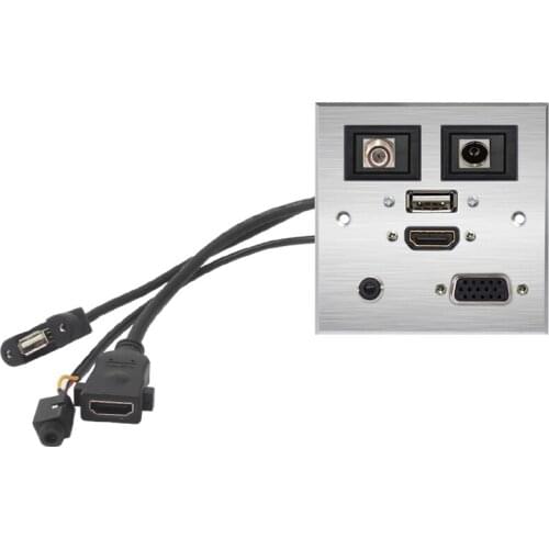 Power Socket 86x86mm Aluminium Alloy Plate Audio Socket with RJ45/TV/Optical Fiber/BNC USB HDMI VGA Stereo 3.5MM Connector