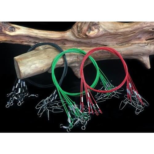 20PCS/Lot 15/20/25/30/50cm Fishing Line Steel Wire Leader With Swivel Fishing Accessory Red/Black/Green Olta Leadcore Leash