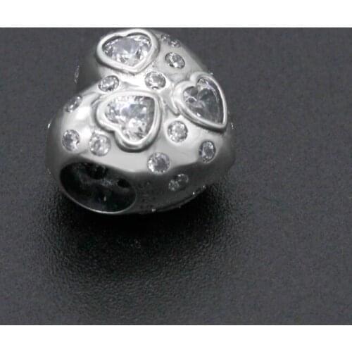925 Sterling Silver Heart Shape Charm with Clear CZ Fit Pandora Charm Bracelet DIY Silver 925 Beads Accessories Jewelry Making