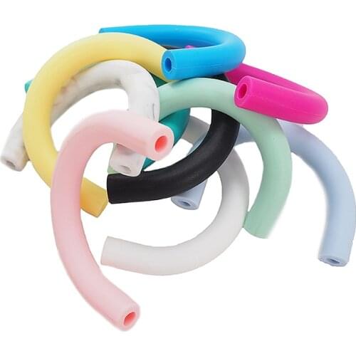 Chenkai 10PCS Silicone U Tube Teether Beads Baby Chewable Beads Food Grade DIY Dummy Nursing Jewelry Pendant Sensory Toy Gift