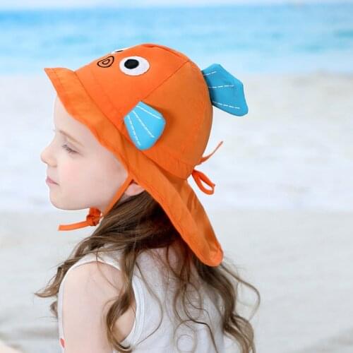Sunscreen Beach Fisherman Hat Cartoon Goldfish Soft Light Summer Fold Sun Hat Cap Toddler Baby Kids Girls Boy Anti-UV Cap SPF50