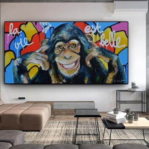 Street Graffiti Art Canvas Painting Funny Smile Monkey Posters and Prints Abstract Animal Wall Art Picture for Living Room Decor