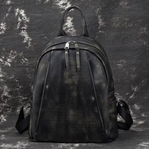 High Quality Women Retro Backpack Daypack Genuine Leather Travel personality Brush Color Knapsack Rucksack Leather Bag New