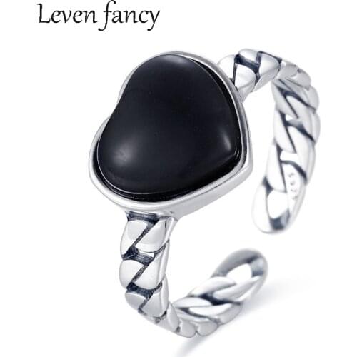 S925 Sterling Silver Black Natural Onyx Stone Ring for Women Handmade Heart Agate Jewelry Luxury Ring Wedding Anniversay Gifts