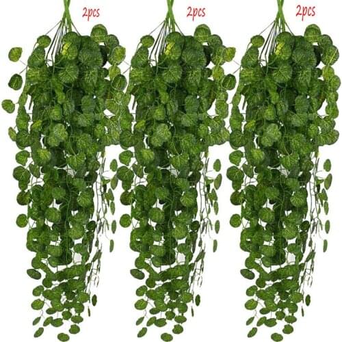1/2/6PCS Artificial Plants Hanging Vine Home Garden Wall Decor 9 Forks Fake Plant Watermelon Leaf Begonia leaves Fake Planta #J