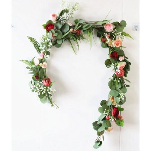 180cm artificial rose Eucalyptus Garlands Artificial plant Leaves Vines Greenery Garland Wedding Backdrop Home Table Arch Decor