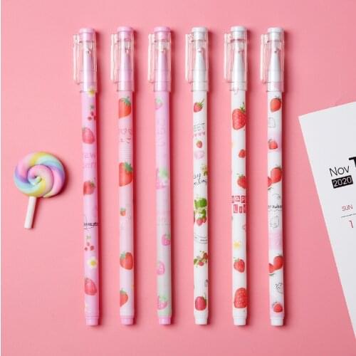 2pcs /lot Sweet Strawberry Peach Writing Gel Pen Rollerball Pen 0.5mm Black Ink