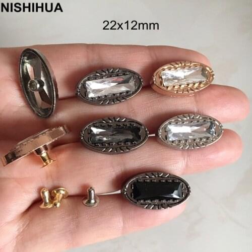 30 set - Large Oval Spike Rivet Studs With Shining Stone,22x12mm Clothing Decoration Rivets, Gold/Silver/Black Metal Cup -A