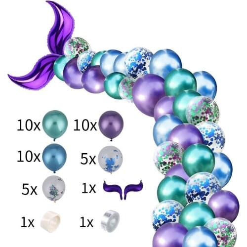 44PCS Mermaid Tail Balloon Arch Set Baby Shower Kids Happy Birthday Party Decoration