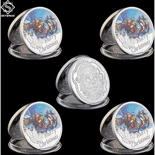5PCS 2018 Merry Christmas Santa Claus Fine Silver Father Christmas Coin Snowman & Elk Gift
