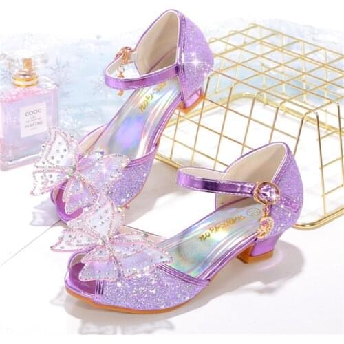 JY Children girls Bling Sequin Rhinestone Butterfly Shoes High Heel 3cm Princess Sandals 5Colors 26-38 GZX03