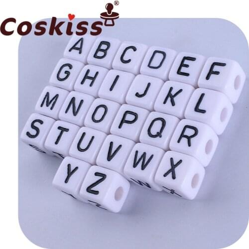 Coskiss 100pcs/Lot 10mm Acrylic Spacer Beads Letter Beads Square Alphabet Beads For Jewelry Making DIY Handmade Accessories