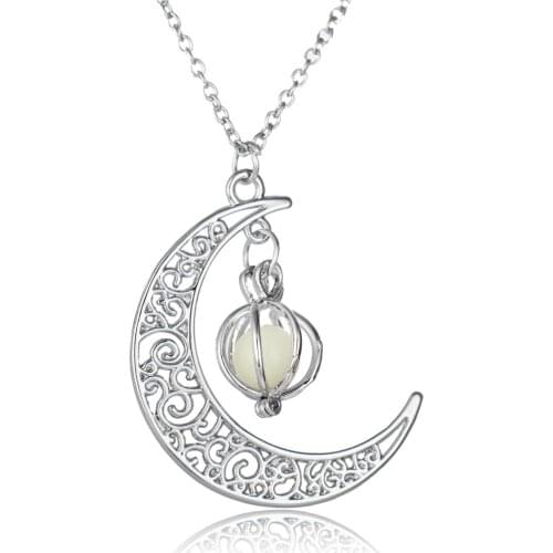 Long Chain Night Moon Glowing Necklace Moon Glowing in the Dark Turquoise Pendant Luminous Necklace For Party Jewelry Gift