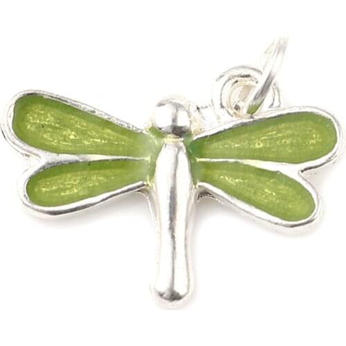 DoreenBeads Galaxy Charms Dragonfly Animal Silver Color Metal Green Enamel Pendants DIY Making Necklace Jewelry 19mmx13mm,10PCs