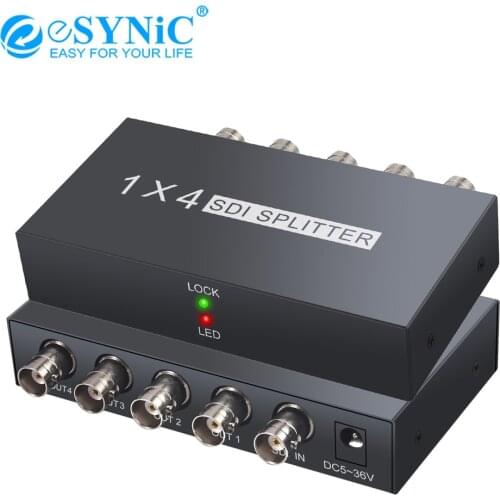 ESYNiC 1x4 SDI Splitter SDI 1 In To 4 Out Splitter 1080P Supports SD-SDI HD-SDI 3G-SDI Repeater Extender For SDI Broadcast Room