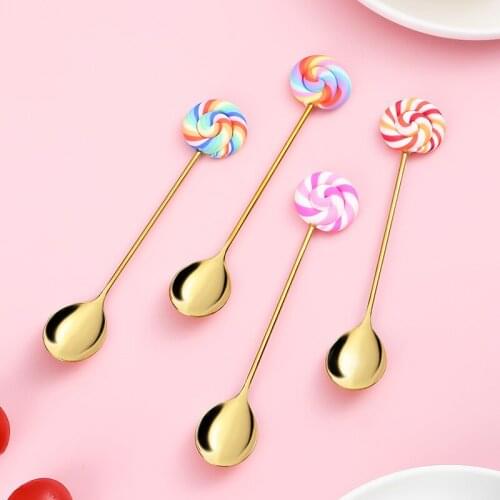 Stainless Steel Lollipop Coffee Spoon Stirring Spoon Fruit Fork Dessert Teascoop