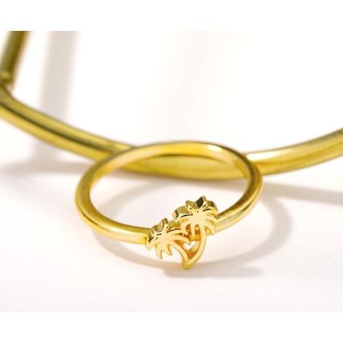 Gold Silver Color Ring Stainless Steel Fashion Coconut Trees Rings For Women Girl Female Couple Ring Boho Beach Jewelry Gift