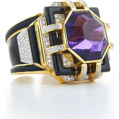Charm Womens Ring Luxury Purple Square Crystal AAA Cubic Zirconia White Gold Ring Engagement Jewelry Valentines Day Gifts