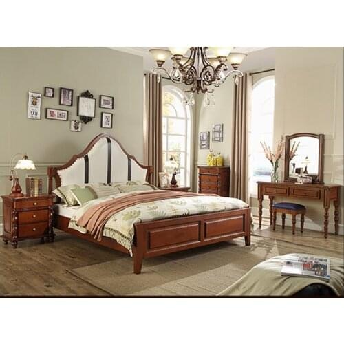 Europe and America Genuine leather bed solid wooden Soft Bed Bedroom Furniture cama muebles de dormitorio / camas quarto 1.8*2 m