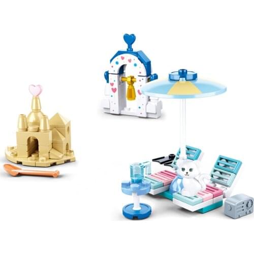 Princess Friends Aegean Beach Castle Parasol Beach Educational Bricks Toys For Children Animals Cats Compatible Building Blocks