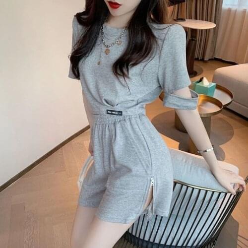 2021 Summer New Sports Suit Women Short T-Shirt High Waist Loose Shorts Slimming Leisure Running Exercise Two-Piece Suit
