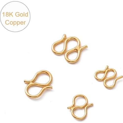 18K Gold Plated 10Pcs/Set Copper Clasps M & S Shape Hook Connector Fit Necklace Bracelet for Jewelry Findings Accessories