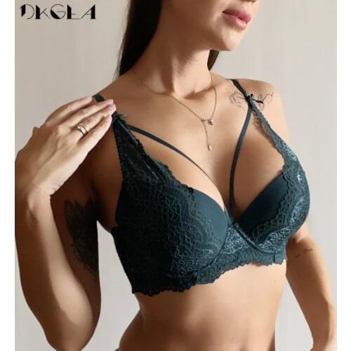 Fashion New Green Underwear Women Bra Push Up Brassiere A B C Cup Cotton Thick Black Gather Sexy Bra Embroidery Lace Lingerie