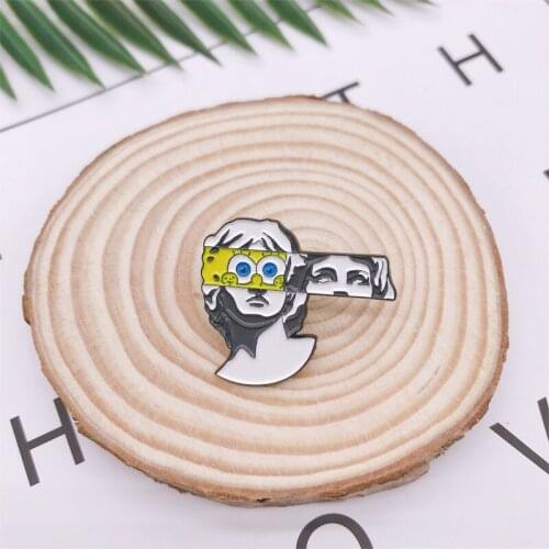 Cartoon creative fun stitching sculpture head enamel brooch alloy badge cowboy clothes bag pin cute female jewelry gift for kid