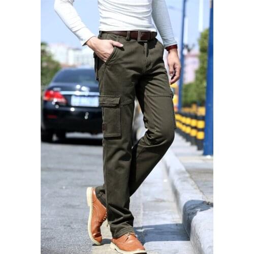 2021 New Warm Winter Cargo Pants Men Casual Loose Multi-pocket Mens Clothes Military Army Green Khaki Pants Man Trousers