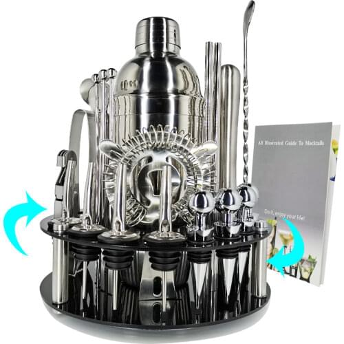 Bartender Kit:1-30-piece Cocktail Shaker Set with Stainless Steel Rotating Stand, Bar Tool for Gift, Experience for Drink Mixing