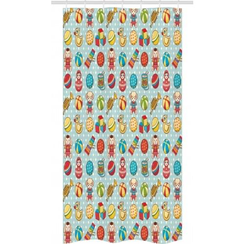 Vintage Toys Cartoon Shower Curtain Set Ball Duck Doll Animals Waterproof Fabric Narrow Bath Curtain Bathroom Decor with Hooks