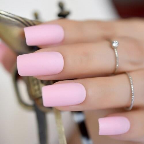Light Pink Matte False Nail Frosted Long Flat Shape Full Cover Fake Nail Art Acrylic Women Finger Extension Manicure Tools