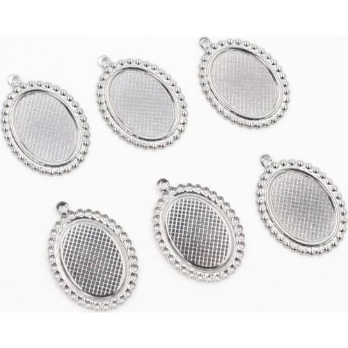 No Fade ) 20pcs 13x18mm Inner Size Stainless Steel Material Oval Style Cabochon Base Cameo Setting Pendant Tray (T7-38)