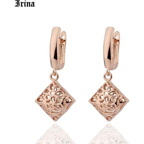 2020 New Hollow Spherical Long Earrings Women Unique Fine Wedding Simple Fashion Jewelry 585 Rose Gold Dangle Earrings