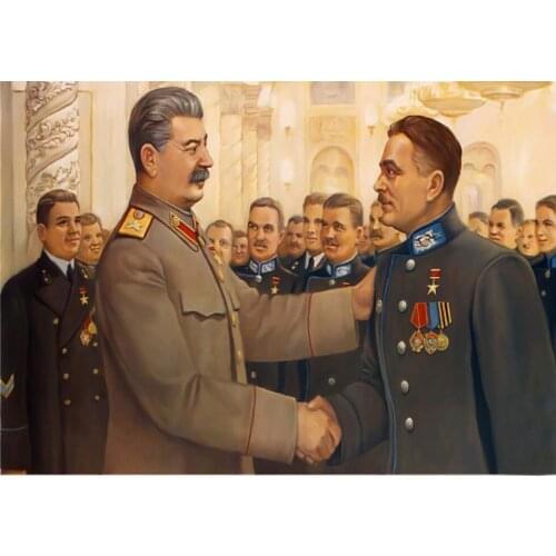 Wholesale painting #good art -SOVIET WW2 oil painting-Russia joseph stalin meet General Georgy Zhukov print painting on canvas