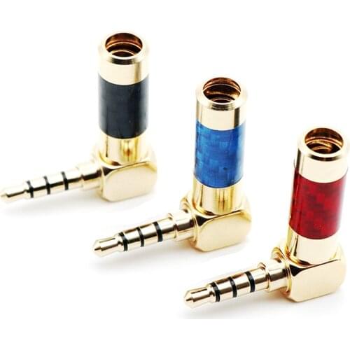 Wholesale Angle Carbon Fiber Adapter Audio Jack 3.5mm 4 Pole Stereo Male Plug Gold Plated Wire Solder Connector for 6mm cable