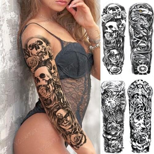Large Arm Sleeve Tattoo Mask Girl Skull Rose Waterproof Temporary Tatto Sticker Waist Soul Body Art Full Fake Tatoo Women Men
